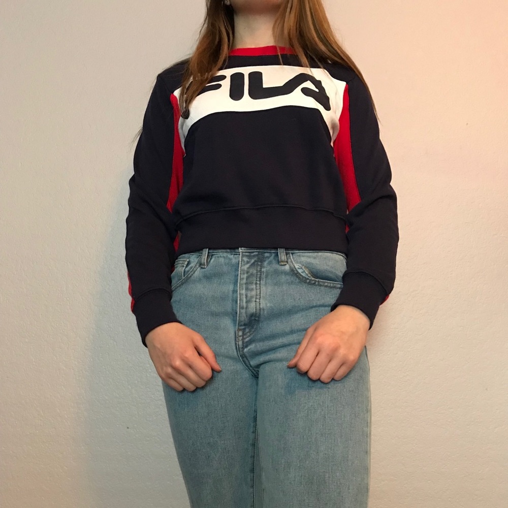 FILA red white and blue cropped hoodie